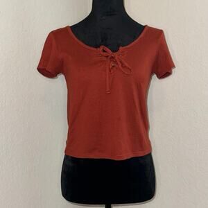 Mudd Lace Up T-Shirt Boho Casual Junior's Size Small Burnt Orange